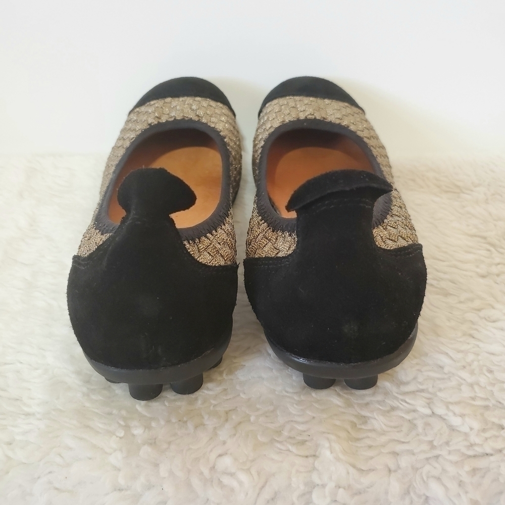 Bernie Mev Bella Me Gold Blk Flat Slip-On Loafers Sz 39 or 8.5/9 - Picture 10 of 15